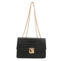 Elegante bolso bandolera negro con relieve de cocodrilo, cadena dorada y hebilla cuadrada - Negro