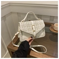 Elegant white tweed handbag with gold accents and leather handle for women's fashion - White