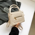 Chic beige crocodile pattern crossbody bag with golden zipper and top handles for women - White