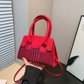 Sac à main rouge tendance pour femme avec motif crocodile et bandoulière amovible - Rouge