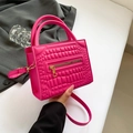 Pink crocodile pattern crossbody bag with gold hardware and top handles for women - Rose Red