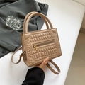 Beige faux crocodile skin handbag with top handles and adjustable shoulder strap - Khaki