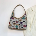 Chic cream tote bag featuring colorful vintage floral prints and brown leather straps - Khaki