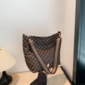 Vintage Hobo-Schultertasche in Dunkelbraun mit Kleemuster und rot-grünem Gurtband - Ohne Anhänger / Braun