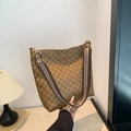 Braune Vintage-Einkaufstasche mit Monogramm und breitem dreifarbigem Schultergurt - Ohne Anhänger / Khaki