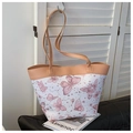 Bolso tote de estilo francés con estampado de mariposas y correas de cuero caqui - Rosa