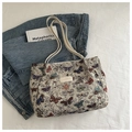 Retro gewebte Butterfly-Tragetasche mit Vintage-Jacquardmuster und großem Volumen - Weiß