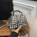 Bolso de mano clásico en tweed con estampado de pata de gallo negro y blanco - Pata de Gallo Negro
