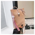 Pink pleated mini crossbody bag with pearl buckle and floral tassel for Hanfu outfits - Pink