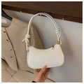 Minimalist white baguette bag with V-shaped stitching and knotted handle detail - White