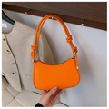 Bright orange crescent-shaped underarm bag with V-shaped stitching and knotted strap - Orange
