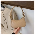 Minimalist cream beige underarm bag with V-quilted faux leather and knotted strap handle - Khaki