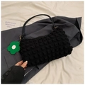 Black puffy cloud bag with bubble texture and green flower charm for summer style - Black