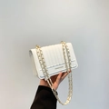 Elegant white quilted chain crossbody bag with golden strap and fashion logo - White