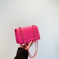 Rose pink quilted crossbody bag with gold chain strap and fashion logo lettering - Rose Red