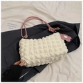 White puffy cloud handbag with pink knot shoulder strap and flower pendant detail - White and Pink