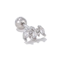 Silver-tone fan-shaped ear stud with marquise cubic zirconia and ball back screw - Fan-shaped Cluster Style (EGD1473 Silver)