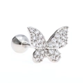 Silver butterfly cartilage stud earring with sparkling white cubic zirconia gems - Exquisite Full Zircon Butterfly (EGD0193 White K)