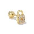 Orecchino a lucchetto dorato con zirconi brillanti e chiusura a sfera a vite - Stile a forma di lucchetto in pavé di zirconi (EGD0876) / Oro