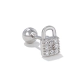 Orecchino a perno a forma di lucchetto argento con zirconi e chiusura a sfera sicura - Stile a forma di lucchetto in pavé di zirconi (EGD0876) / Argento
