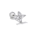 Boucle d'oreille fleur argentée avec zircons marquise et fermoir à vis sécurisé - Style de Fleur à Quatre Feuilles (EGD1500 Argent)