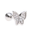 Elegant silver butterfly cartilage stud earring with sparkling clear cubic zirconia crystals - Pave Butterfly Tragus Stud (EGD0195 White K)