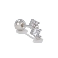 Orecchino a perno quadrato in argento con micro-pavé di cristalli e un grande zircone - Stile verticale a doppio zircone quadrato (EGD1466) / Argento