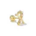 Orecchino a perno incrociato placcato oro con piccole perle bianche e zirconi lucidi - Stile zircone perla a croce X (EGD0861) / Oro
