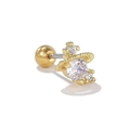 Piercing a bilanciere dorato con design ad anello e zircone rotondo chiaro - Stile in zircone rotondo a forma di stella a corona (EGD0581) / Oro