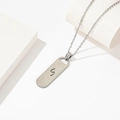 Titanium steel necklace featuring a silver rectangular pendant with a carved S-shaped design - Letter S Hollow Tag Necklace / Silver