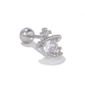 Orecchino a perno in acciaio inossidabile con zircone tondo e design a corona vintage - Stile in zircone rotondo a forma di stella a corona (EGD0581) / Argento