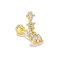 Clou d'oreille fleur en or avec zircons marquise et fermoir à vis sécurisé - Style de Fleur Feuillue (EGD1700 Or)