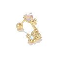 Orecchino a perno a forma di orsetto dorato con cuore e intarsio colorato effetto opale - Stile pendente orso nastro opale cuore (EGD0901) / Oro