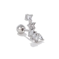 Clou d'oreille fleur en argent avec zircone marquise et fermeture à vis - Style de Fleur Feuillue (EGD1700 Argent)