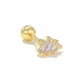 Gold helix stud earring with three tiered baguette clear zircons and screw back - Baguette Fan Style - Gold (EGD1627)