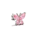 Silver butterfly cartilage stud earring with vibrant pink cubic zirconia stones - Pink Zircon Butterfly (EGD0200 White K)