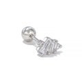 Silver barbell stud earring featuring three baguette-cut clear zircon stones - Baguette Fan Style - White K (EGD1627)