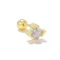 Square gold ear bone stud with a brilliant clear zircon and screw back closure - Square Prong Set - Gold (EGD1613)