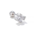Square clear zircon ear stud with silver screw-back closure and four-prong setting - Square Prong Set - White K (EGD1613)