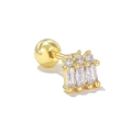 Golden stud earring with three rectangular zircons and a secure screw ball back closure - Exquisite Row Stones - Gold (EGD1481)