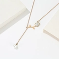 Elegant rose gold titanium tulip necklace with shell inlay and pearl drop fringe detail - Tulip Tassel (T0089)