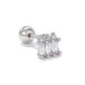 Silver geometric ear cartilage stud featuring three rectangular clear zircons and screw ball back - Exquisite Row Stones - White K (EGD1481)