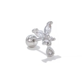 Orecchino a farfalla in argento con zircone rosa e ciondolo a goccia su sfondo bianco - Stile Ciondolo Farfalla (EGD1392) / Argento