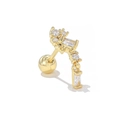 Gold screw back cartilage stud with blue cubic zirconia and rectangular drop charm - Crescent Dangle - Gold (EGD1398)