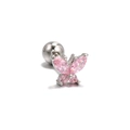 Silver butterfly piercing stud with vibrant pink cubic zirconia and screw ball back - Sweet Butterfly Style (EGD0202 White K)