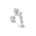 Silver geometric ear piercing stud with blue zircon accent and screw ball back - Crescent Dangle - White K (EGD1398)