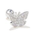 Silver butterfly cartilage earring with paved zircons and screw ball back closure - Pave Zircon Butterfly (EGD0380 White K)
