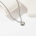 Titanium steel heart necklace with cubic zirconia and asymmetric silver chain link - Silver Heart Tassel Style (T0126)