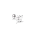 Silver butterfly cartilage earring with sparkling zircon and ball back screw - Polished Minimalist Butterfly (EGD0381 White K)
