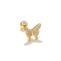 Golden butterfly stud earring with white zircon inlay and secure screw ball back closure - Micro Pave Butterfly (EGD0689 Gold)